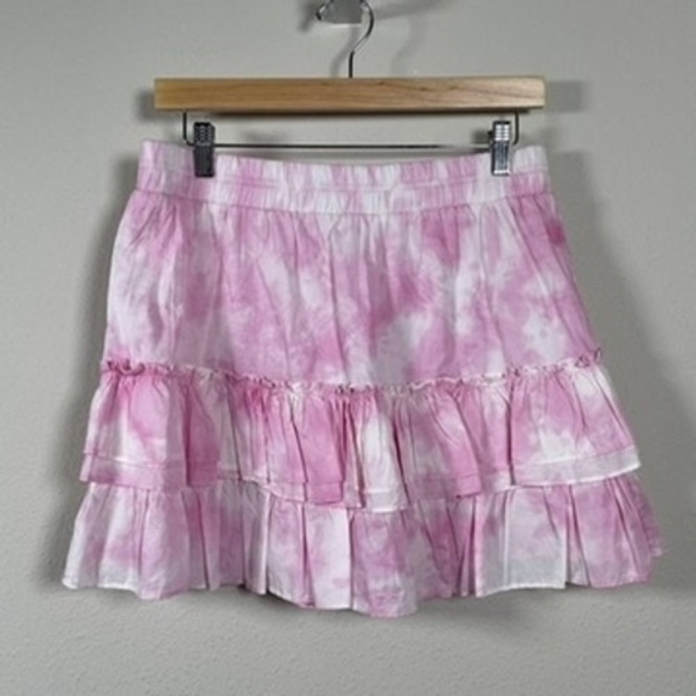 Generation Love Tiered Mini Skirt Womens Large Pink Tie Dye Good Ruffle Cotton